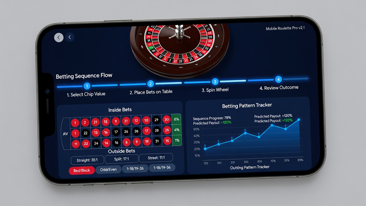 Detailansicht einer mobilen Roulette-Simulation mit gestenbasierter Wettführung