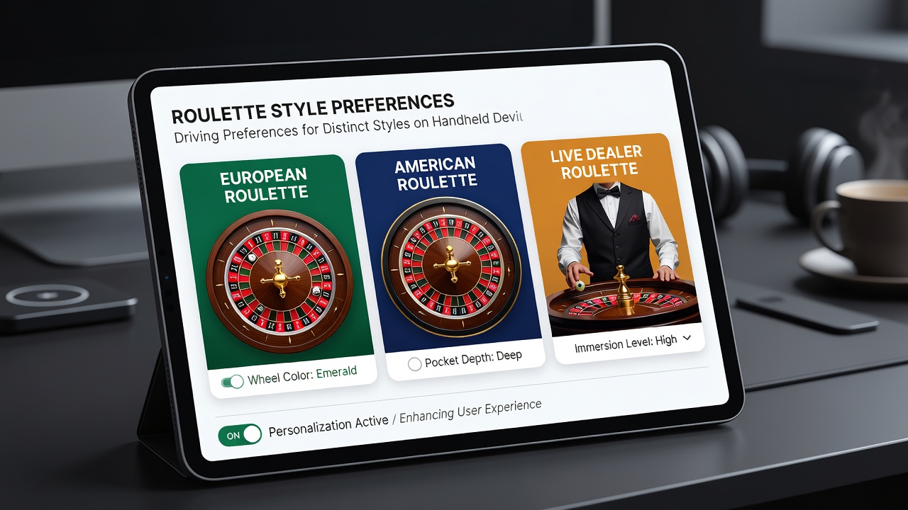 Detailansicht einer Handheld-Oberfläche mit personalisierten Roulette-Optionen und Varianten-Auswahl