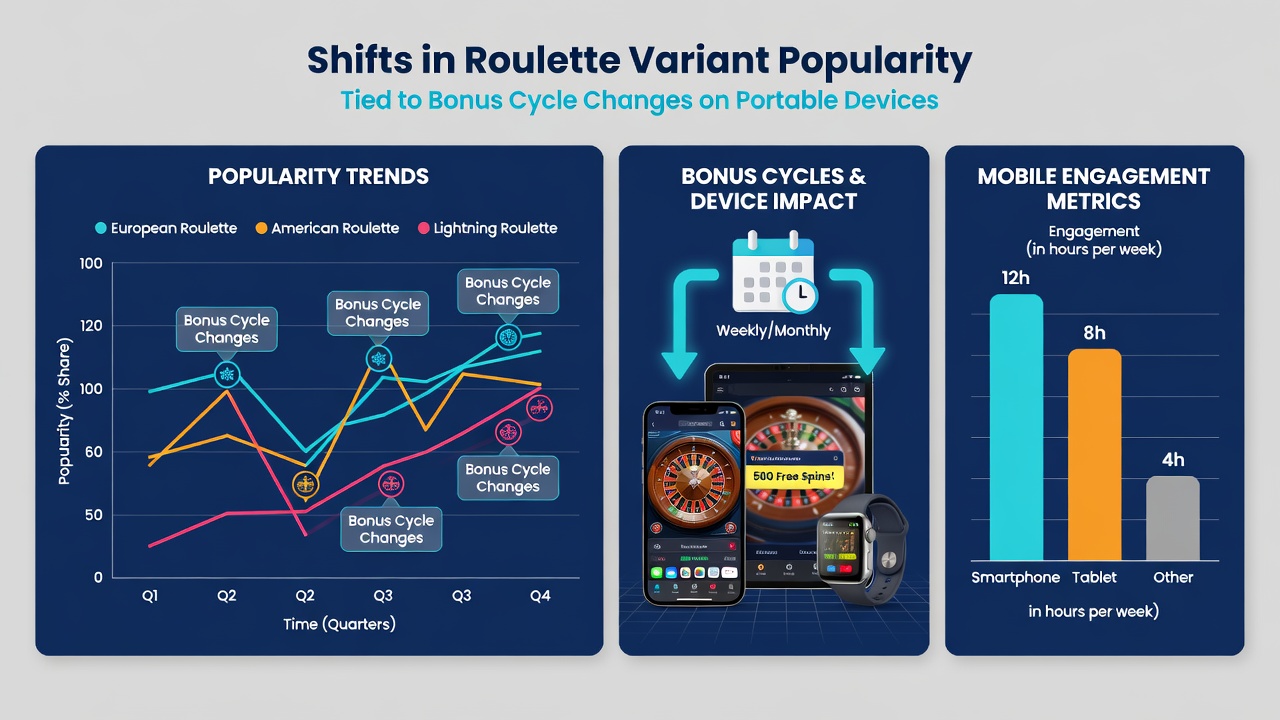 Portable device roulette gameplay with bonus cycle indicators