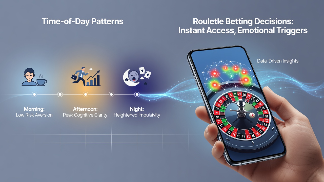 Grafik mit Diagrammen zu Roulette-Wettmustern über verschiedene Tageszeiten hinweg